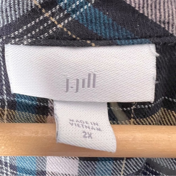 J. Jill Brushed Cotton Blend Soft Bias Trim Plaid Button Up Classic Shirt Fall - Picture 3 of 9